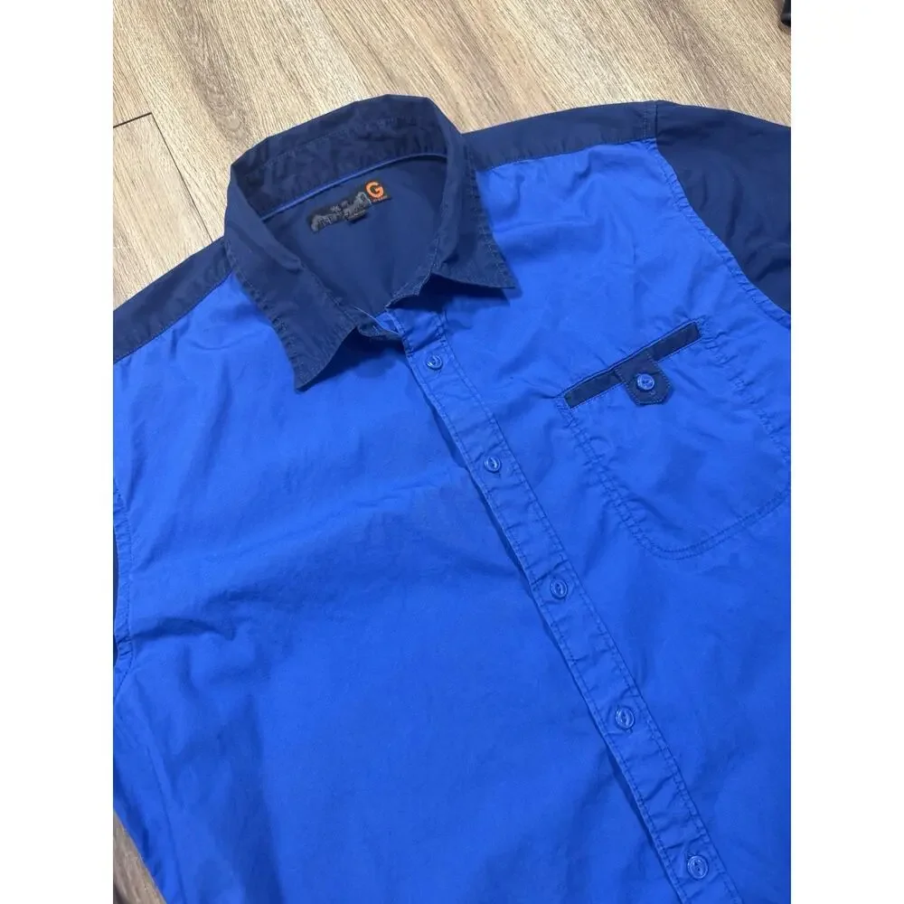 Mens Vintage Size M Early 2000s Multi Color Blue “G By Guess” Button Down Shirt - Picture 2 of 7
